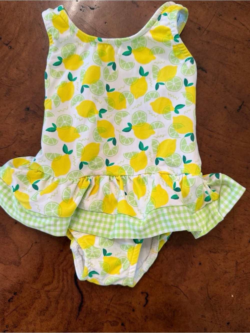 Florence Eiseman Girls Lemon Print Ruffled One-Piece Swimsuit - Yellow & Green